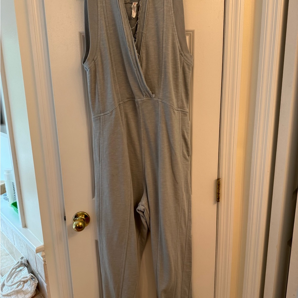 Anthropologie Gray Wrap-Style Jumpsuit with Fitted Waist